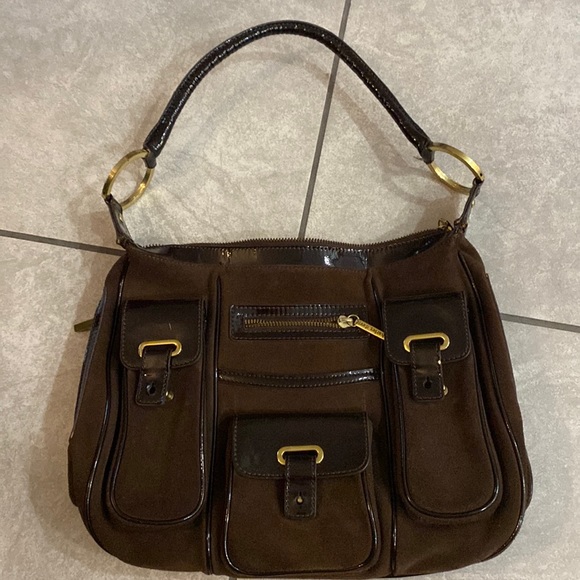 Charles David Chocolate Brown Suede /Patent Leather Handgag. - Picture 1 of 4